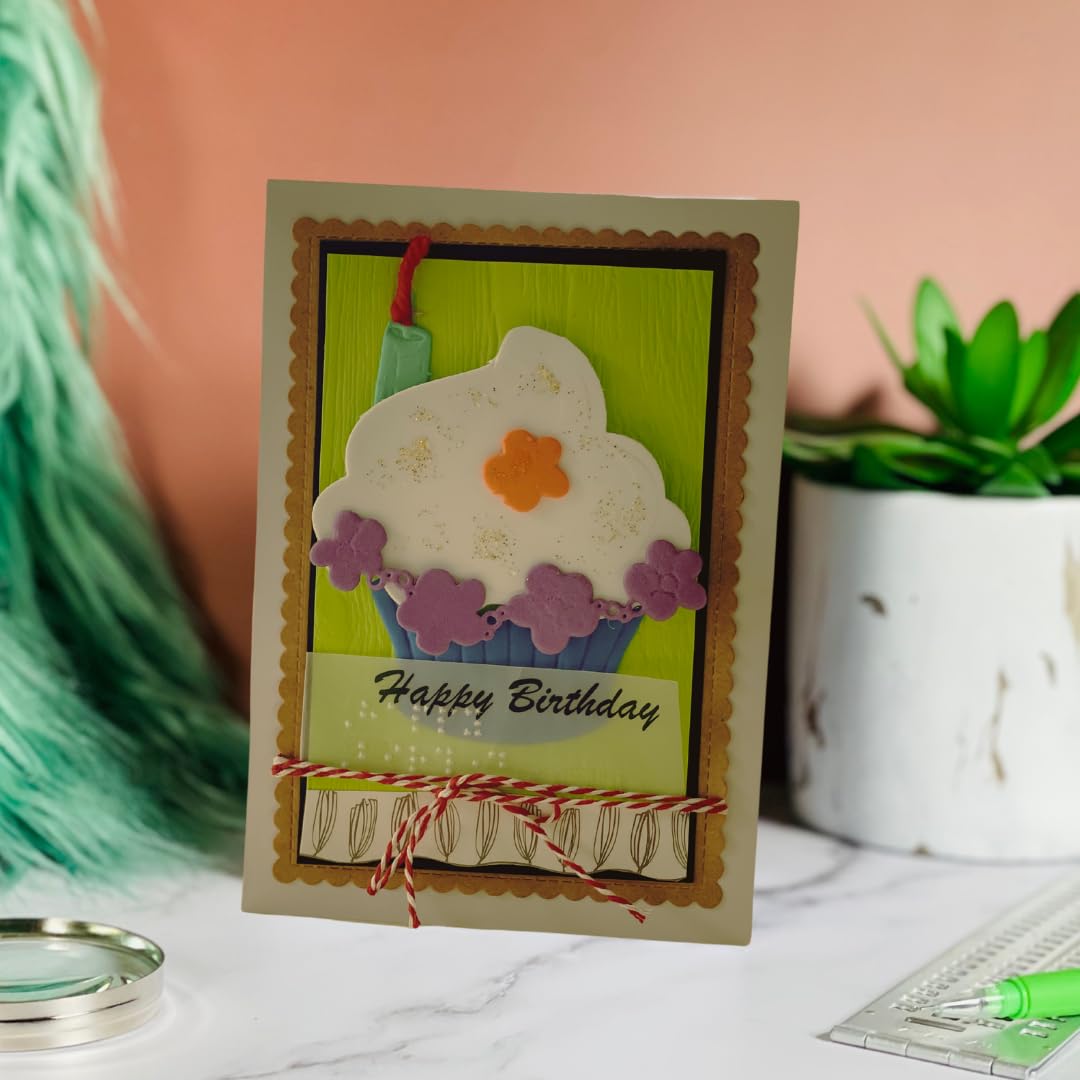Handmade Birthday Card with 3D Cupcake and Floral Accents