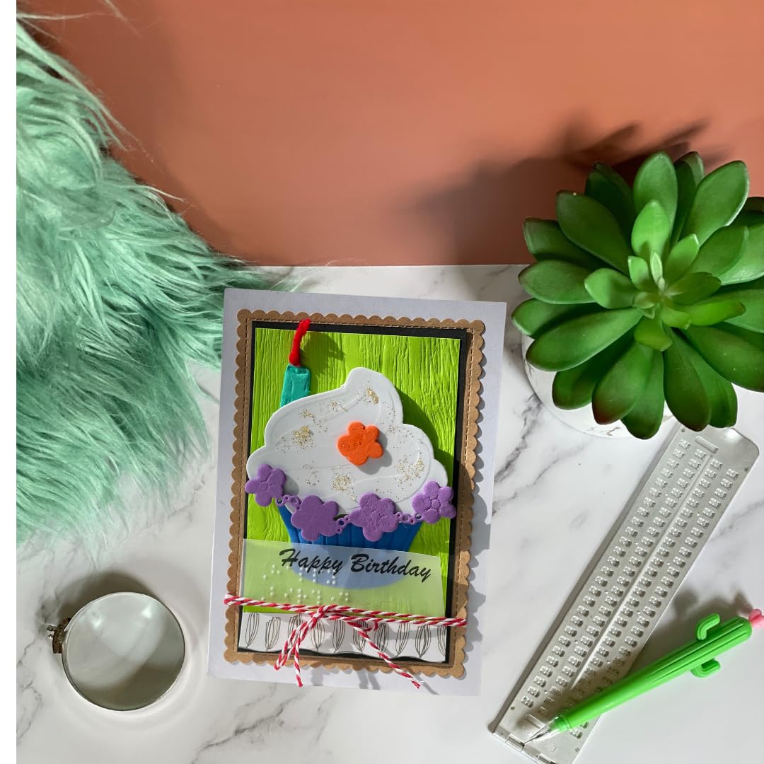 Handmade Birthday Card with 3D Cupcake and Floral Accents