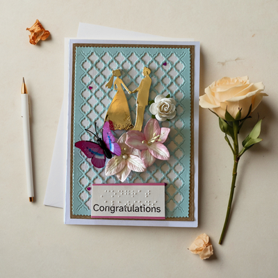 Elegant Wedding Congratulations Card – Braille & Large Print