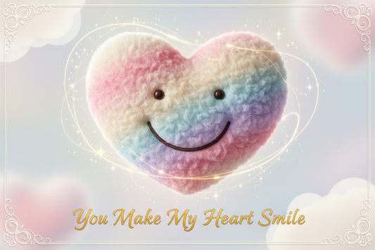you make my heart smile greeting card of a large soft heart with a smile 