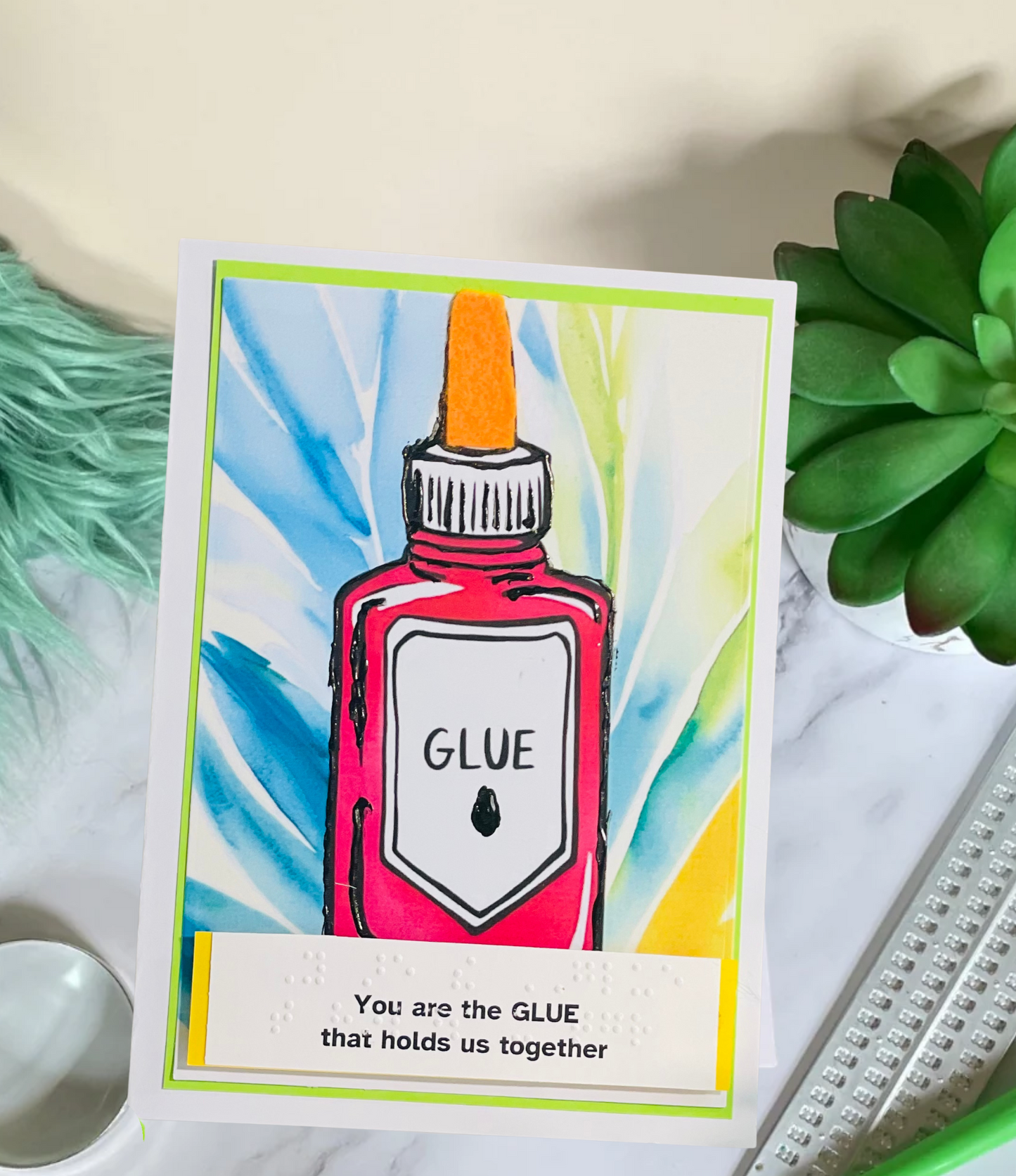 Braille Thank You Card – “You are the glue that holds us together” | Admin Appreciation Card