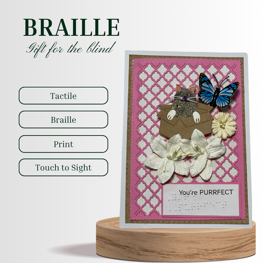 "You're PURRFECT" – Handmade 3D Greeting Card with Braille Large Print